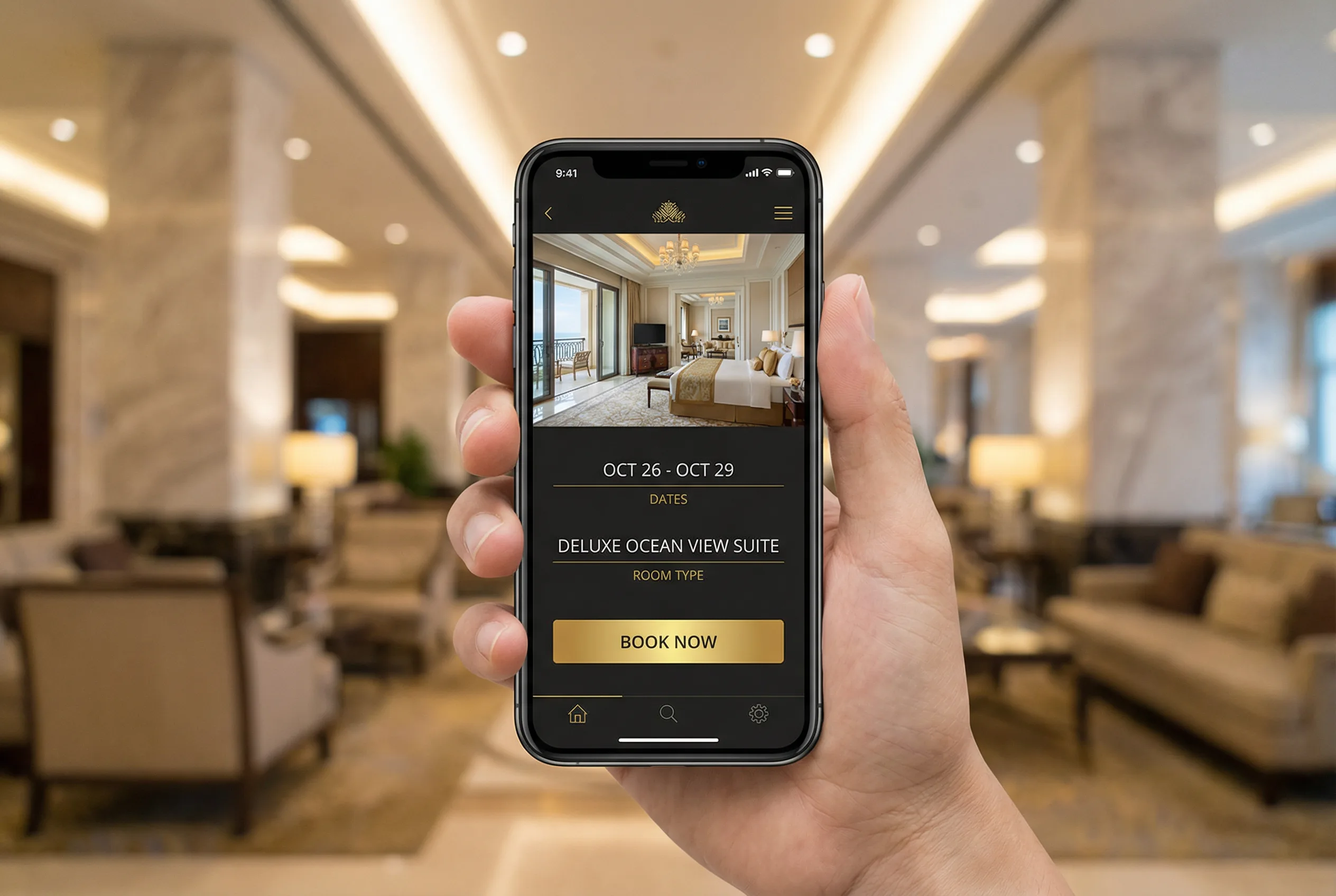 APP预订界面展示，简洁优雅的酒店预订流程